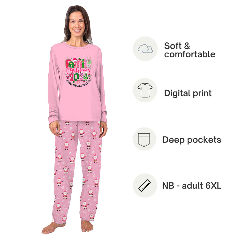 Pink Family Christmas Pajamas 2024 Making Memories Together [Custom Year]