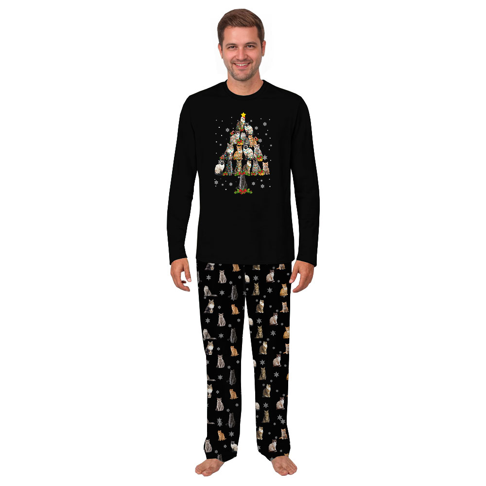 Festive Cat Print Christmas Pajamas For Animal Lovers Festive Cat Print Christmas Pajamas For Animal Lovers