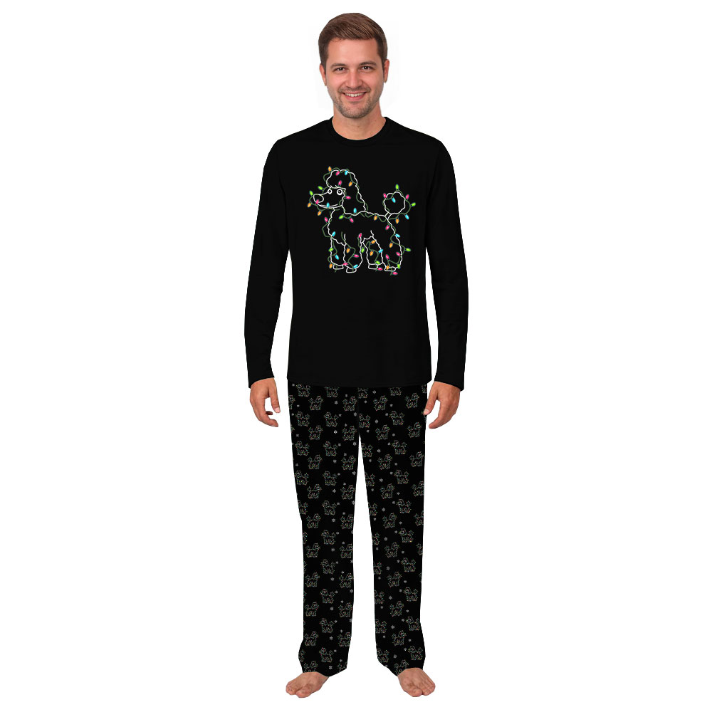 Cute Poodle Dog With Christmas Lights Print Pajamas