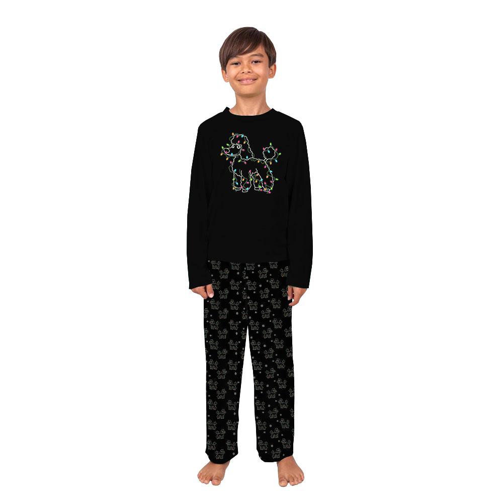 Cute Poodle Dog With Christmas Lights Print Pajamas
