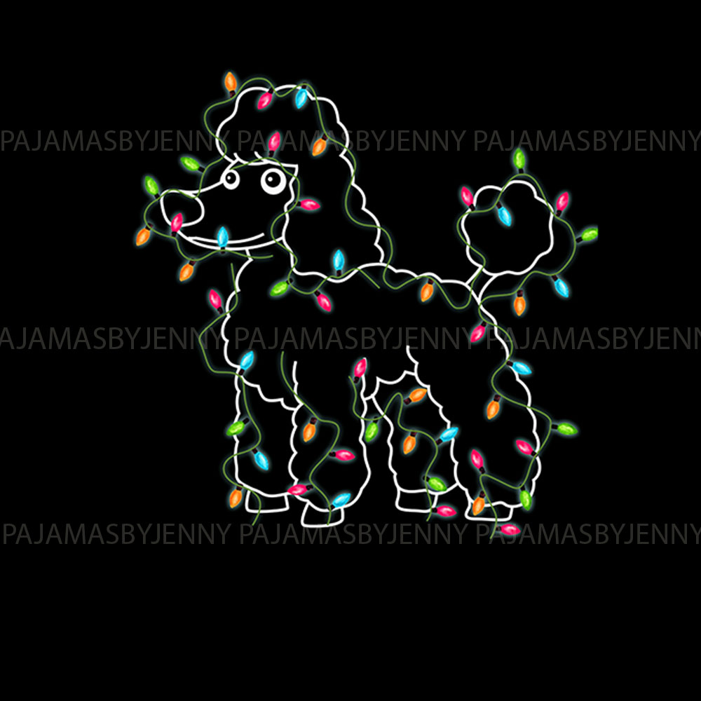 Cute Poodle Dog With Christmas Lights Print Pajamas