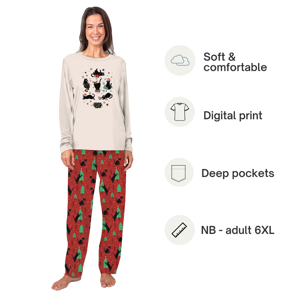 Festive Christmas Themed Black Cat PJs Sets Festive Christmas Themed Black Cat PJs Sets