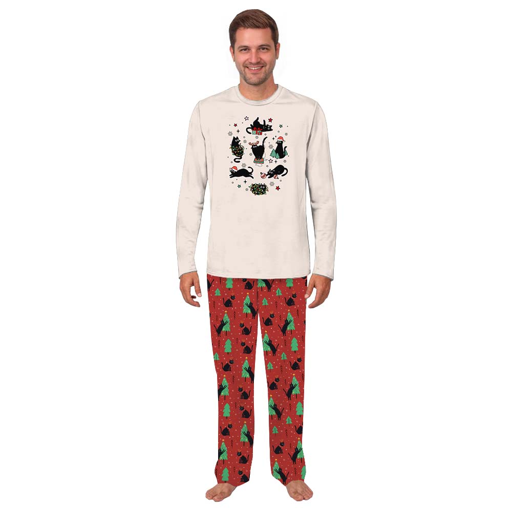 Festive Christmas Themed Black Cat PJs Sets Festive Christmas Themed Black Cat PJs Sets
