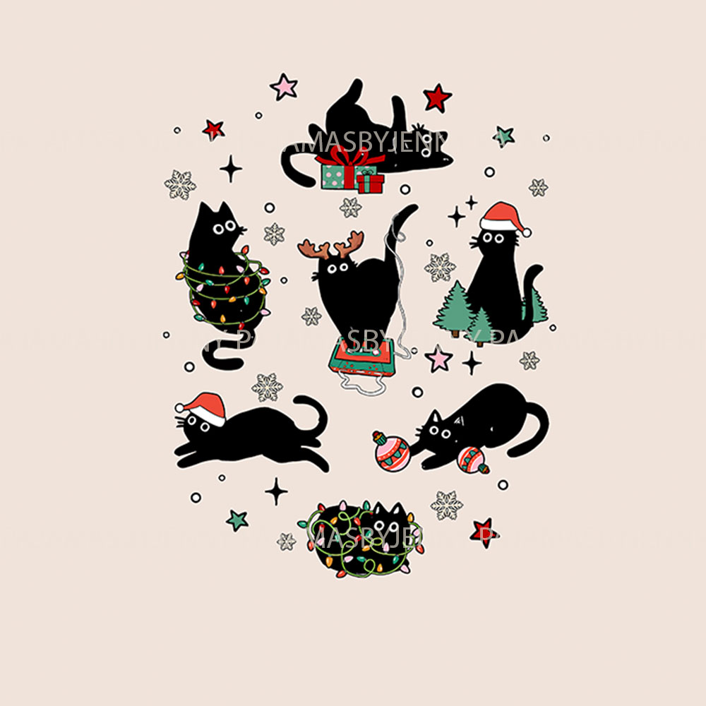 Festive Christmas Themed Black Cat PJs Sets Festive Christmas Themed Black Cat PJs Sets
