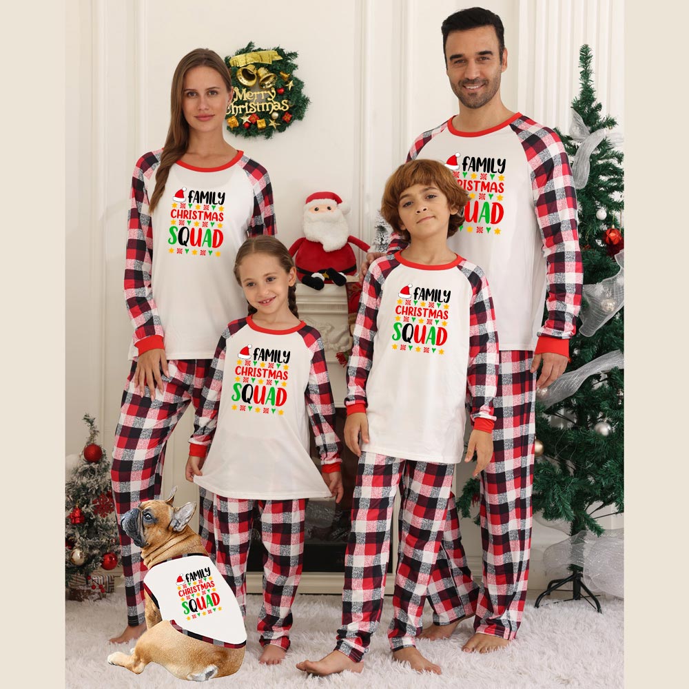 Family Christmas Squad With Santa Hat Matching Holiday Pajamas Family Christmas Squad With Santa Hat Matching Holiday Pajamas