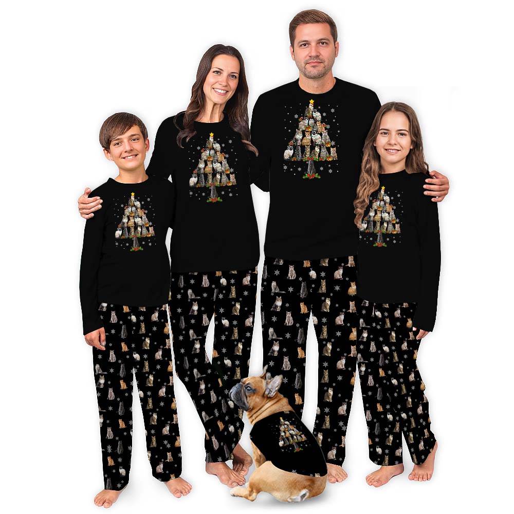 Cute Cat Print Christmas Pajamas For Women And Men Cute Cat Print Christmas Pajamas For Women And Men