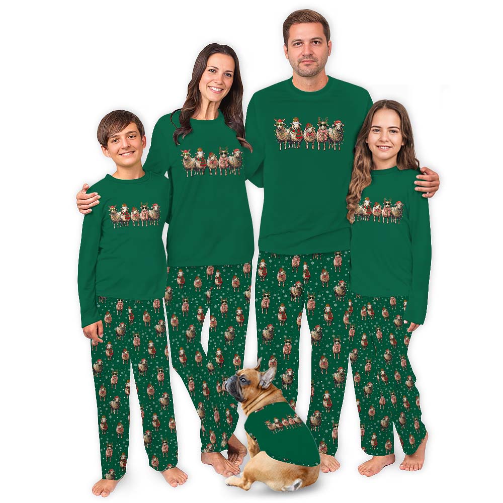 Festive Sheep Christmas Pajamas Sets Green Festive Sheep Christmas Pajamas Sets Green