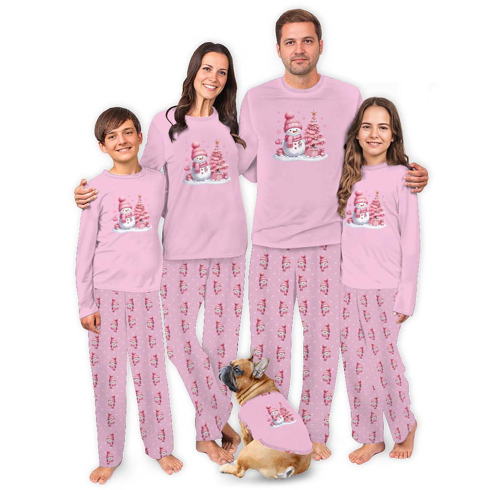 Pink Snowman Pajamas For Adults And Kids