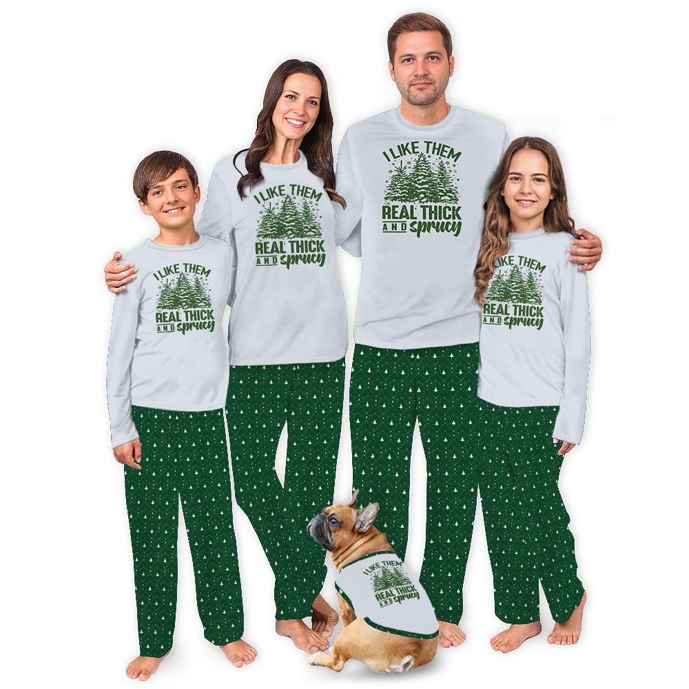 Funny Green White Christmas Tree Print Family Pajamas Funny Green White Christmas Tree Print Family Pajamas