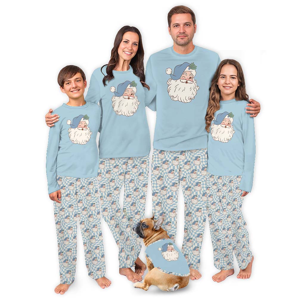 Blue Vintage Santa Claus Christmas Pajamas Sets Blue Vintage Santa Claus Christmas Pajamas Sets