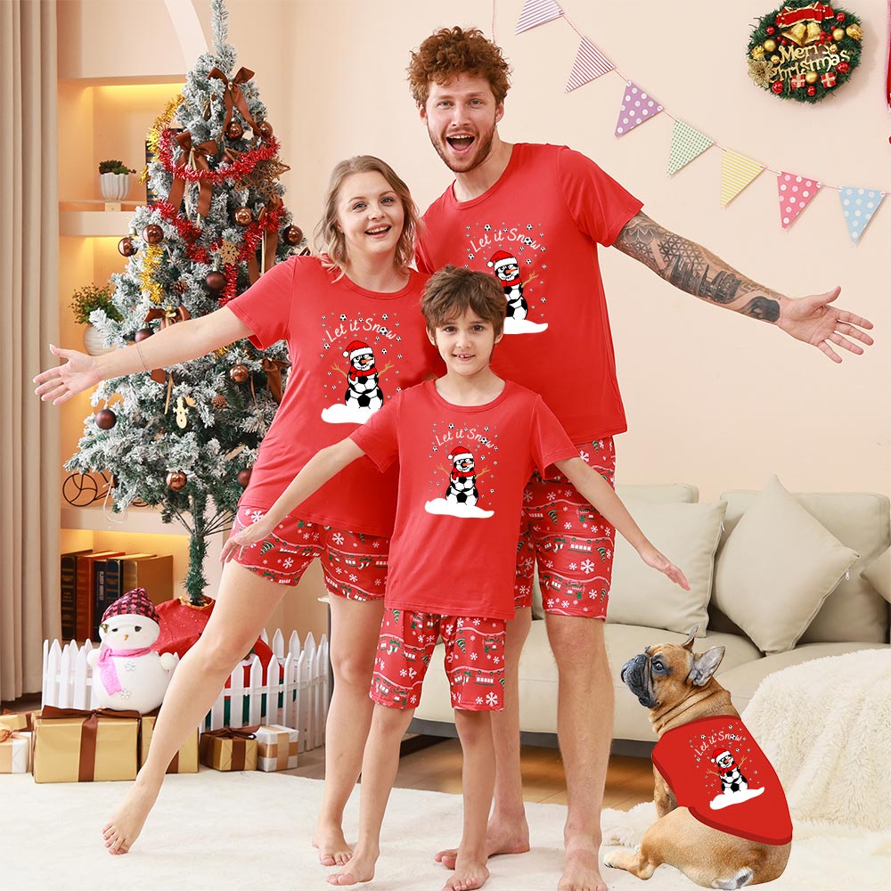 Let It Snow Soccer Snowman Short Sleeve Matching Holiday Pajamas Let It Snow Soccer Snowman Short Sleeve Matching Holiday Pajamas