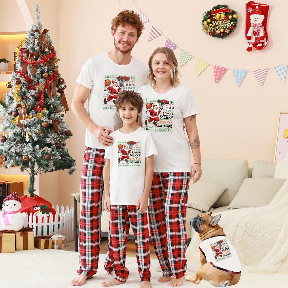 Basketball Santa Merry Swishmas Short Sleeve Matching Holiday Pajamas