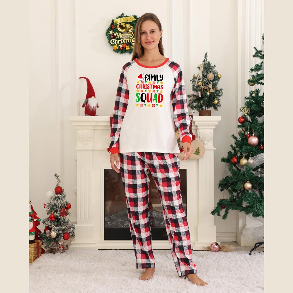 Family Christmas Squad With Santa Hat Matching Holiday Pajamas Family Christmas Squad With Santa Hat Matching Holiday Pajamas