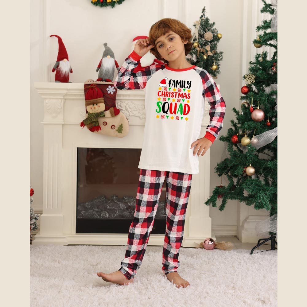 Family Christmas Squad With Santa Hat Matching Holiday Pajamas Family Christmas Squad With Santa Hat Matching Holiday Pajamas