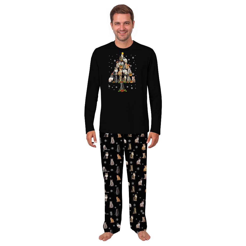 Cute Cat Print Christmas Pajamas For Women And Men Cute Cat Print Christmas Pajamas For Women And Men