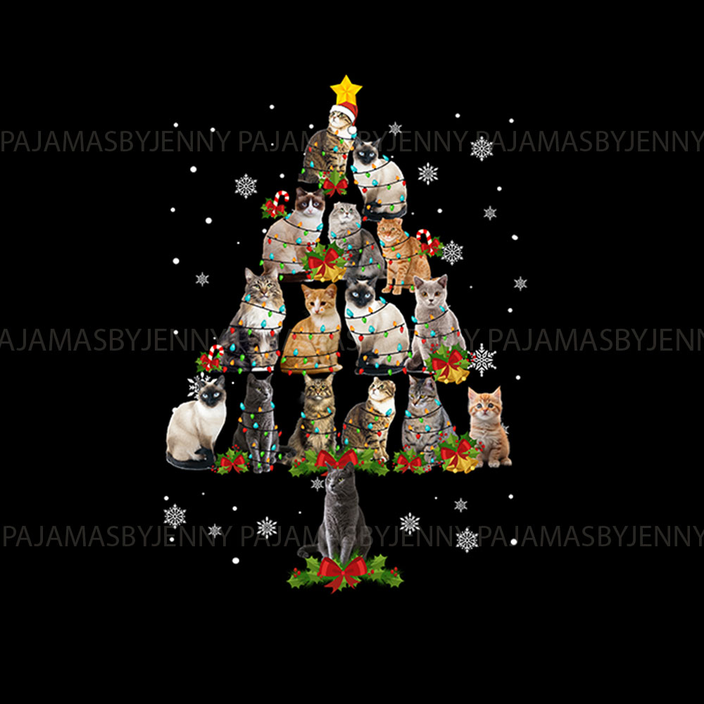Cute Cat Print Christmas Pajamas For Women And Men Cute Cat Print Christmas Pajamas For Women And Men