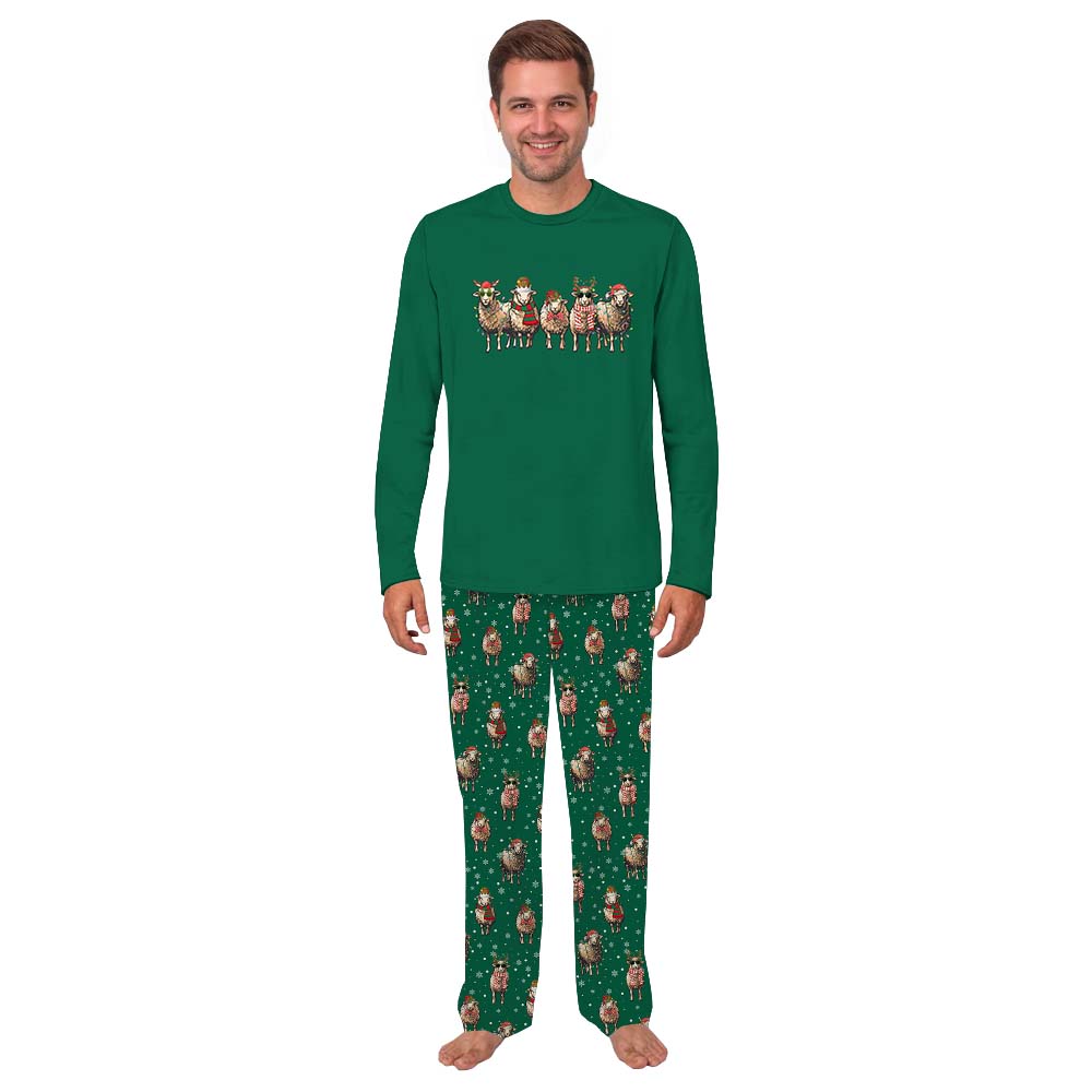 Festive Sheep Christmas Pajamas Sets Green Festive Sheep Christmas Pajamas Sets Green