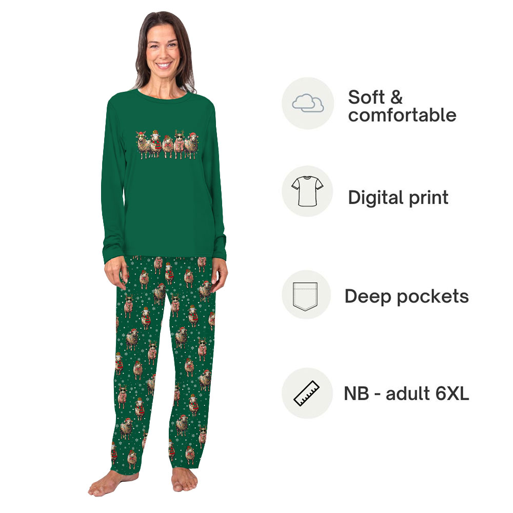 Festive Sheep Christmas Pajamas Sets Green Festive Sheep Christmas Pajamas Sets Green