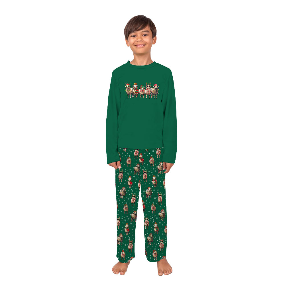 Festive Sheep Christmas Pajamas Sets Green Festive Sheep Christmas Pajamas Sets Green
