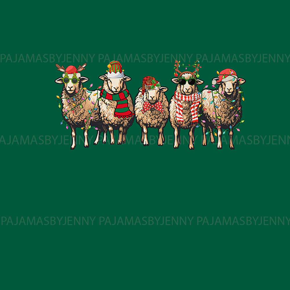 Festive Sheep Christmas Pajamas Sets Green Festive Sheep Christmas Pajamas Sets Green