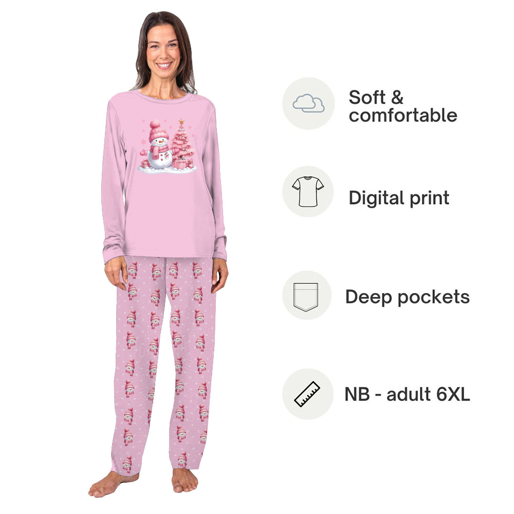 Pink Snowman Pajamas For Adults And Kids