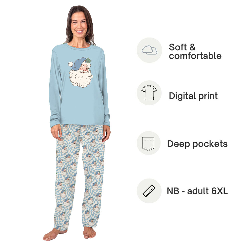 Blue Vintage Santa Claus Christmas Pajamas Sets Blue Vintage Santa Claus Christmas Pajamas Sets