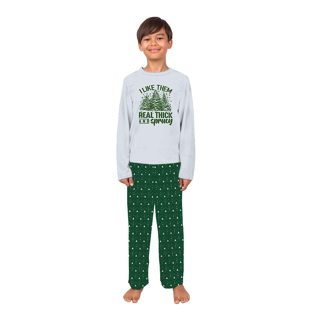 Funny Green White Christmas Tree Print Family Pajamas Funny Green White Christmas Tree Print Family Pajamas
