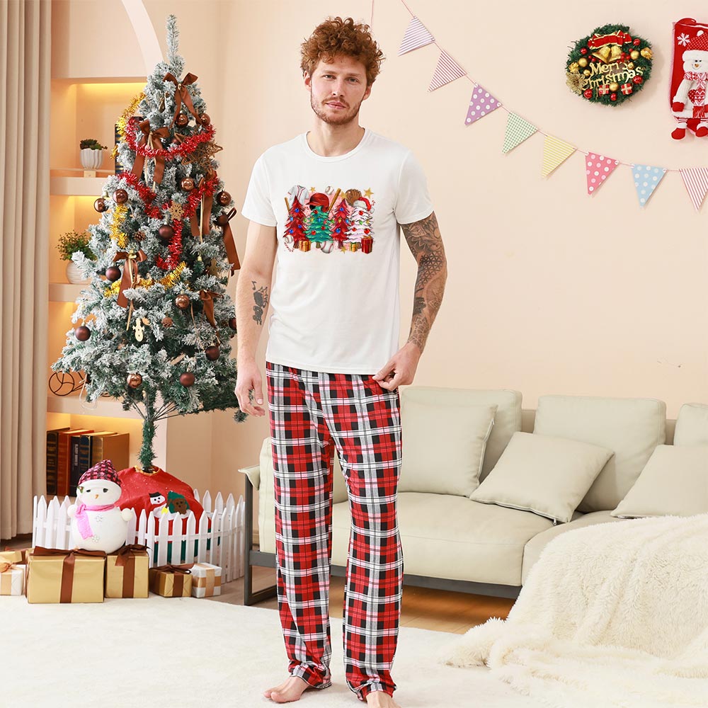 Festive Baseball Jammies Matching Short Sleeves For Christmas