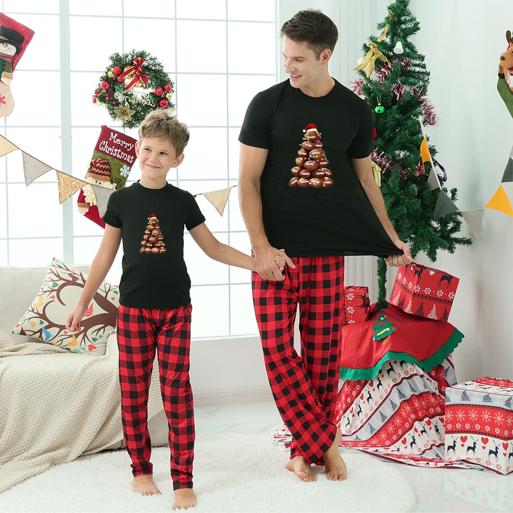 Christmas Football Family Matching Pajamas With Dog Short Sleeve Christmas Football Family Matching Pajamas With Dog Short Sleeve