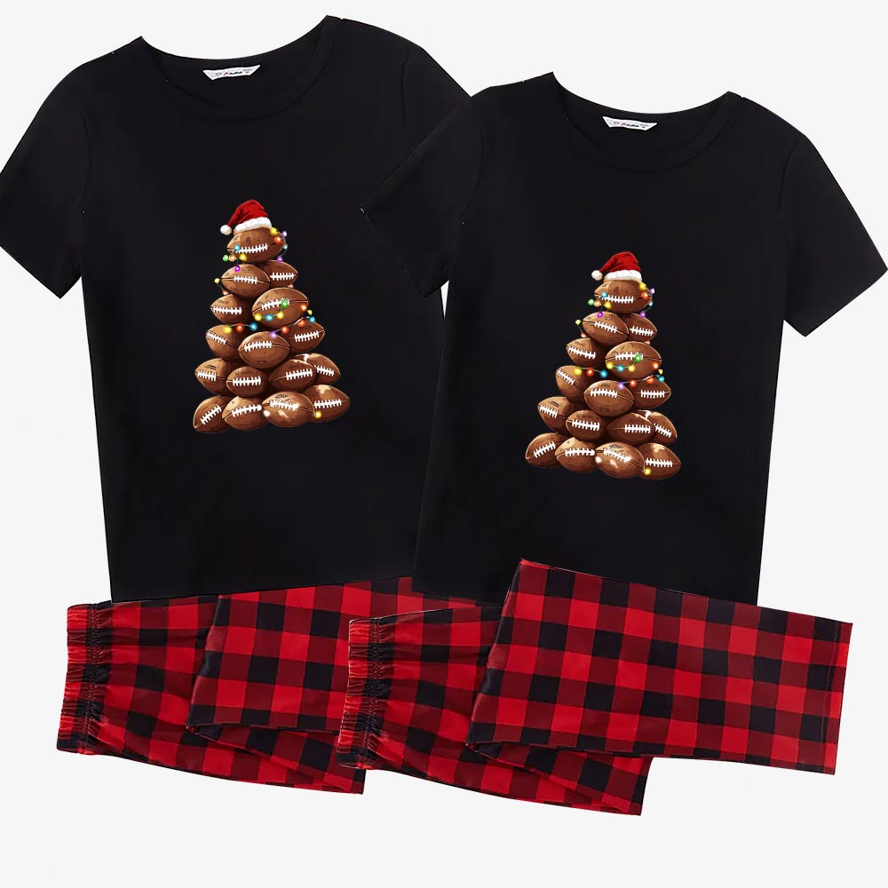 Christmas Football Family Matching Pajamas With Dog Short Sleeve Christmas Football Family Matching Pajamas With Dog Short Sleeve