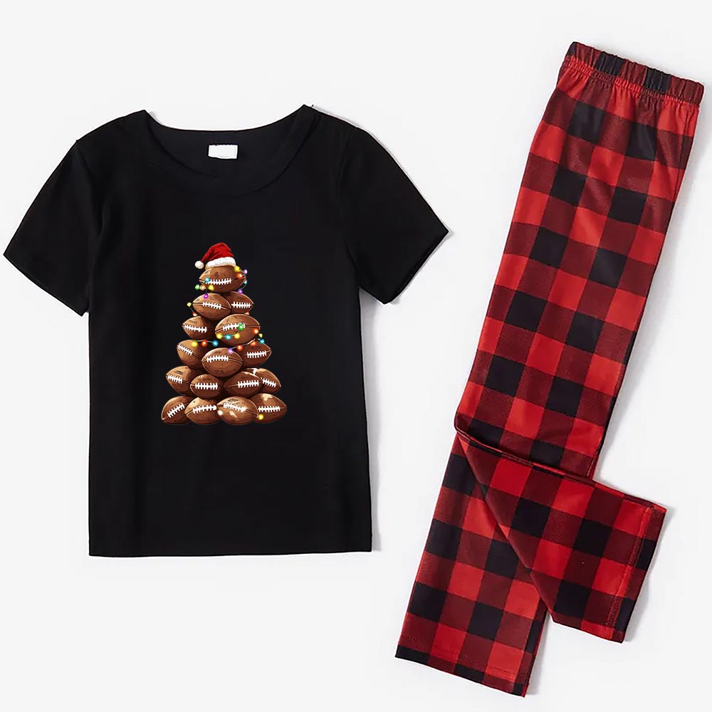 Christmas Football Family Matching Pajamas With Dog Short Sleeve Christmas Football Family Matching Pajamas With Dog Short Sleeve