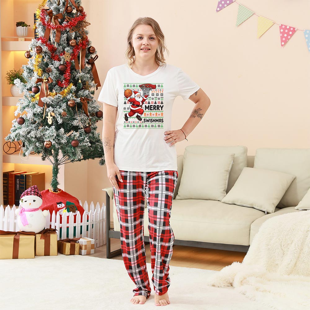 Basketball Santa Merry Swishmas Short Sleeve Matching Holiday Pajamas