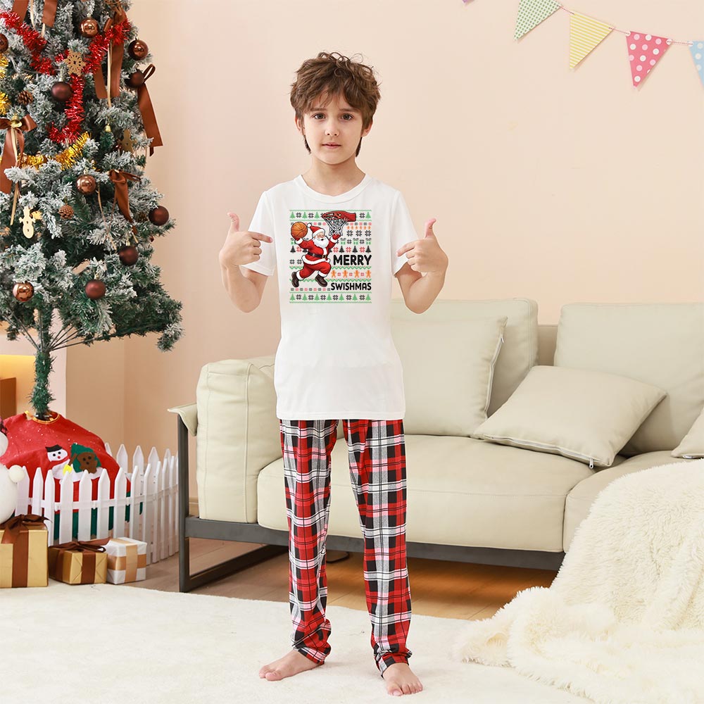 Basketball Santa Merry Swishmas Short Sleeve Matching Holiday Pajamas