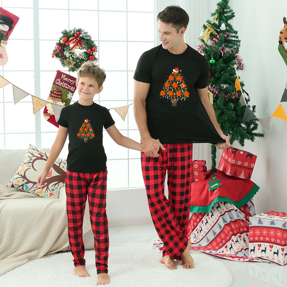 Christmas Tree Basketball Jammies Matching Short Sleeves For Christmas Christmas Tree Basketball Jammies Matching Short Sleeves For Christmas
