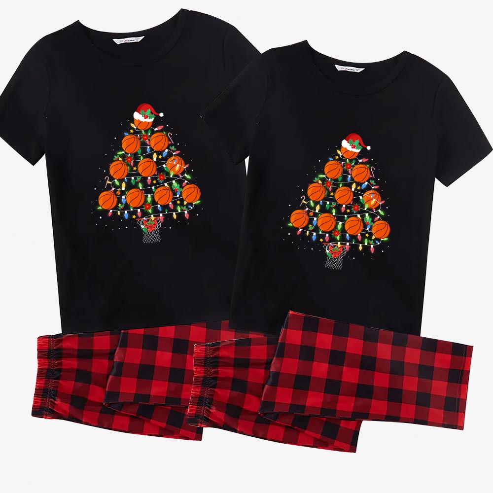 Christmas Tree Basketball Jammies Matching Short Sleeves For Christmas Christmas Tree Basketball Jammies Matching Short Sleeves For Christmas