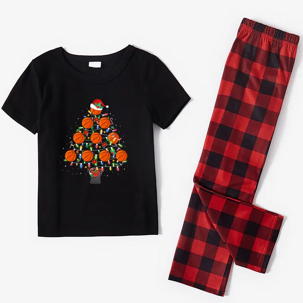 Christmas Tree Basketball Jammies Matching Short Sleeves For Christmas Christmas Tree Basketball Jammies Matching Short Sleeves For Christmas