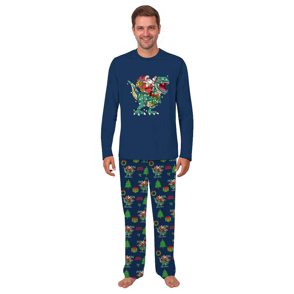 Funny Christmas Dinosaur With Santa Matching Dog And Owner Pajamas Funny Christmas Dinosaur With Santa Matching Dog And Owner Pajamas