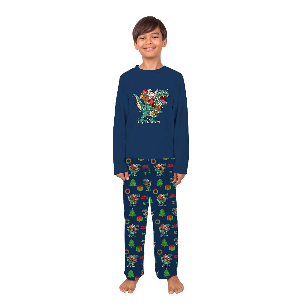 Funny Christmas Dinosaur With Santa Matching Dog And Owner Pajamas Funny Christmas Dinosaur With Santa Matching Dog And Owner Pajamas
