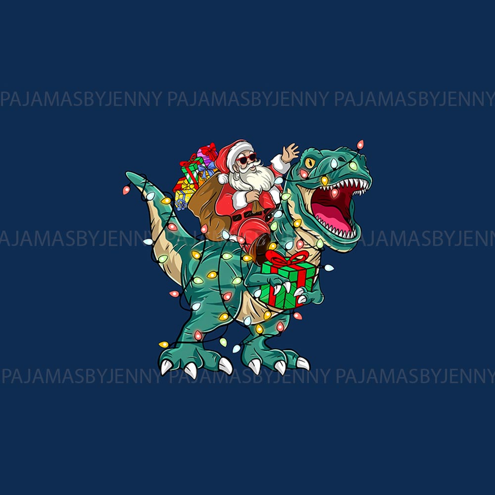 Funny Christmas Dinosaur With Santa Matching Dog And Owner Pajamas Funny Christmas Dinosaur With Santa Matching Dog And Owner Pajamas