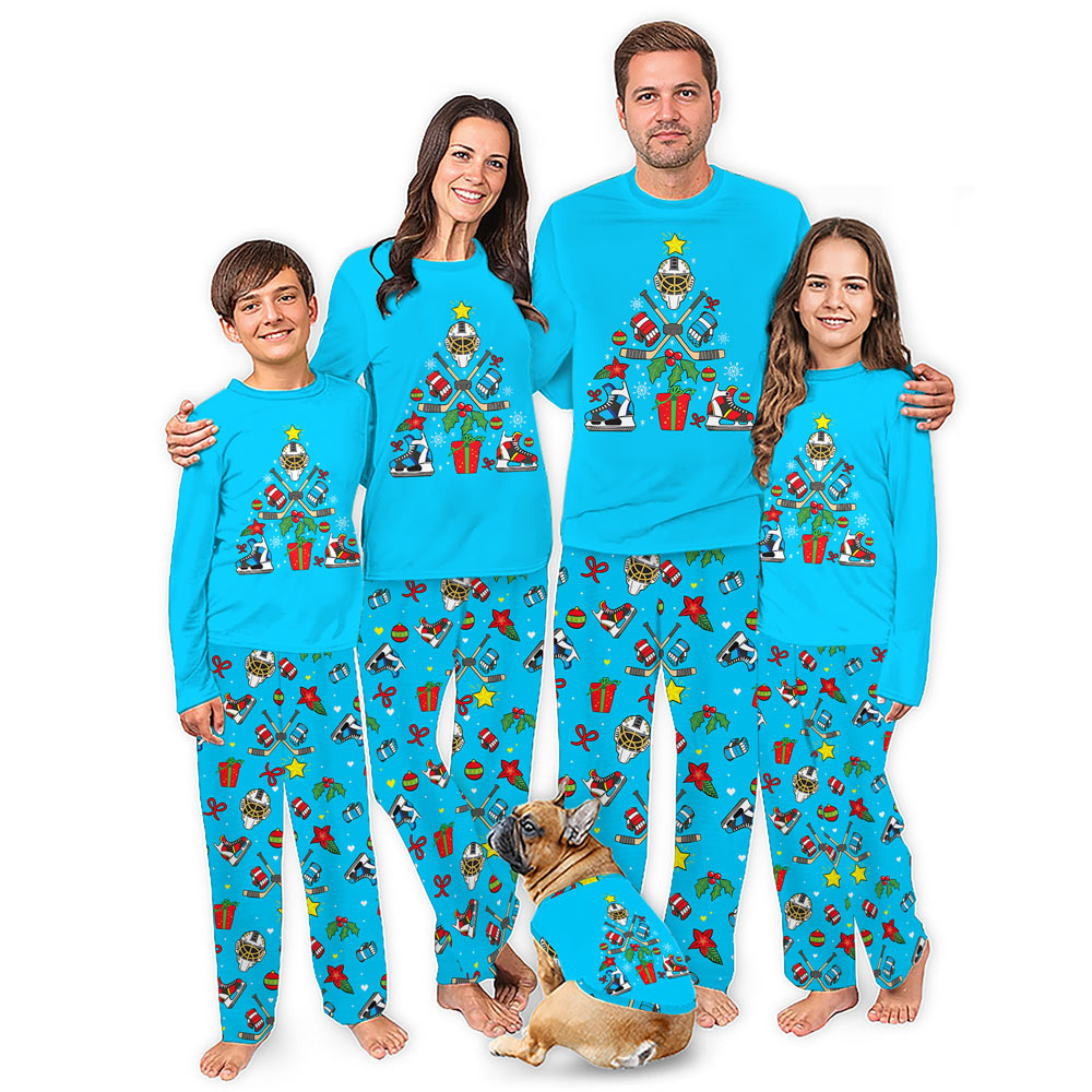 Festive Matching Hockey Christmas Pajamas Blue