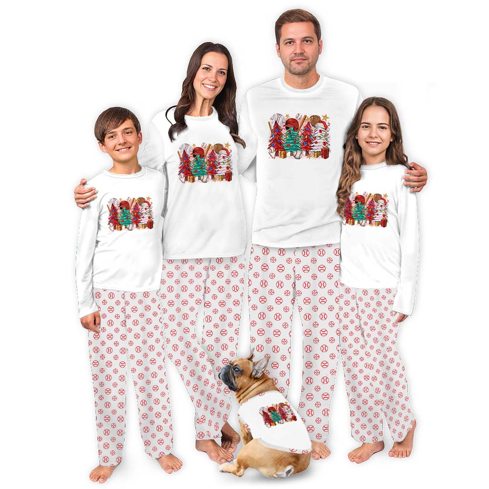 Matching Family Baseball Christmas Pajamas White Matching Family Baseball Christmas Pajamas White