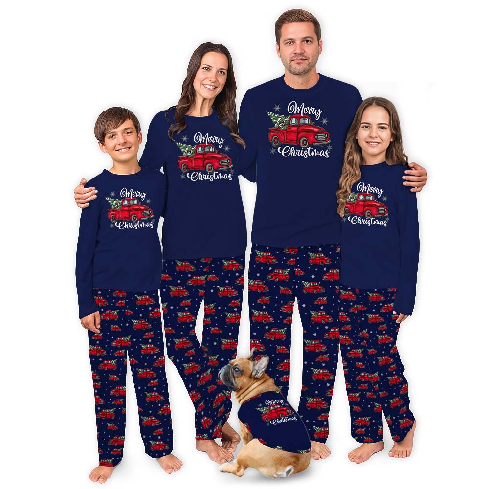 Festive Red Truck With Christmas Tree Pajamas Matching Family Festive Red Truck With Christmas Tree Pajamas Matching Family