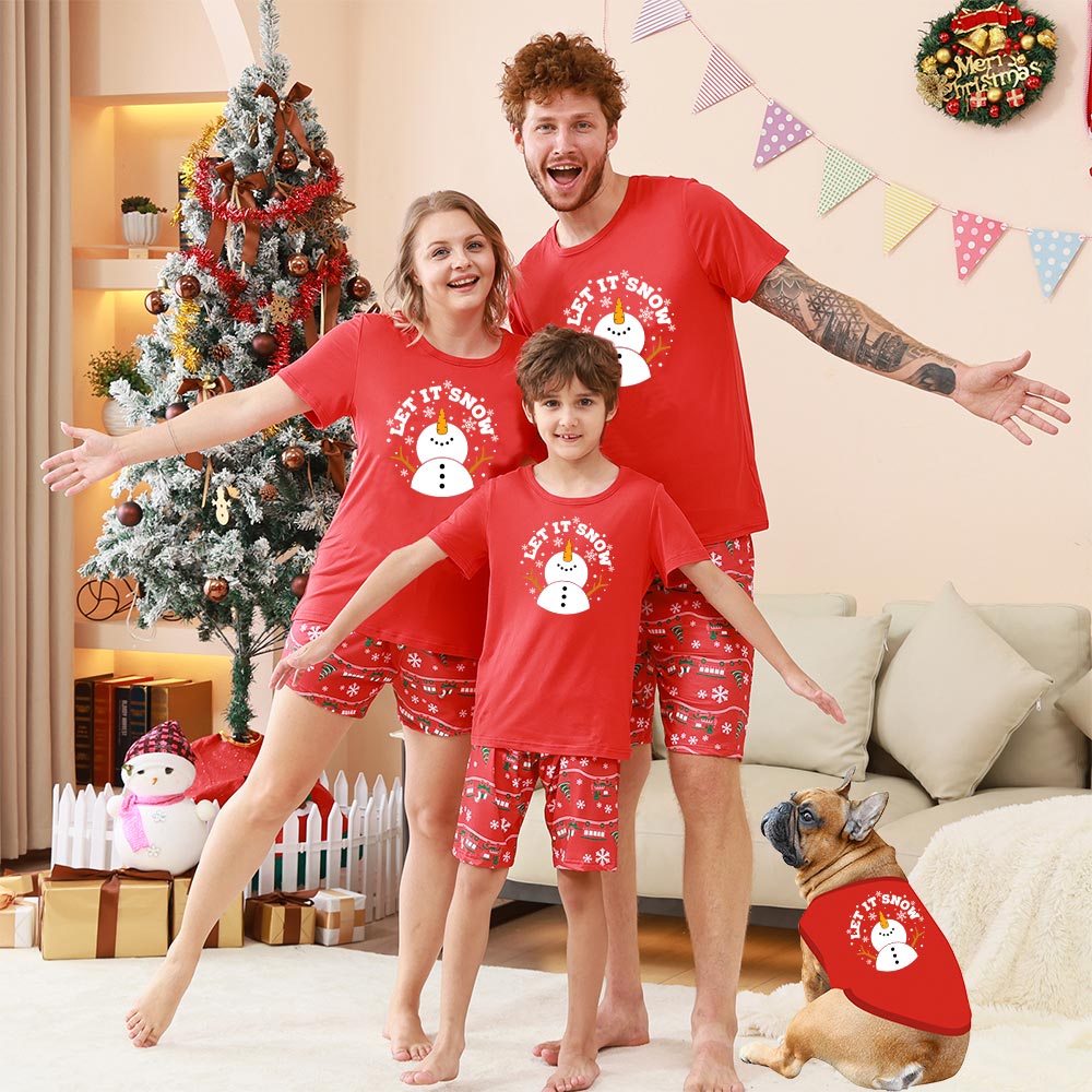Let It Snow Snowman Short Sleeve Matching Holiday Pajamas
