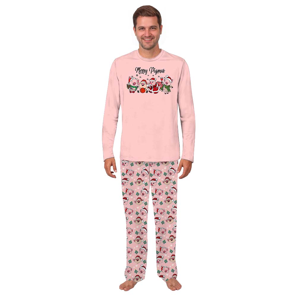 Pink Family Christmas Pajamas With Cute Pigs Pink Family Christmas Pajamas With Cute Pigs