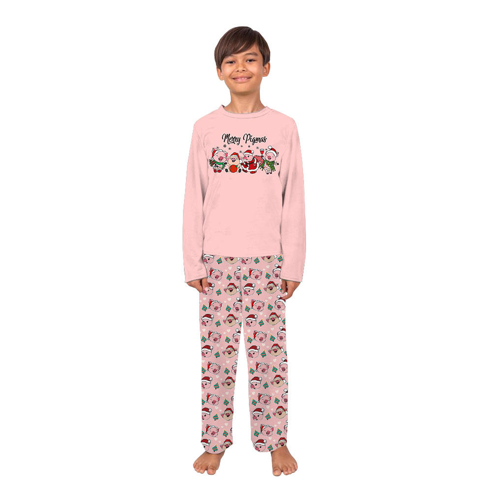 Pink Family Christmas Pajamas With Cute Pigs Pink Family Christmas Pajamas With Cute Pigs