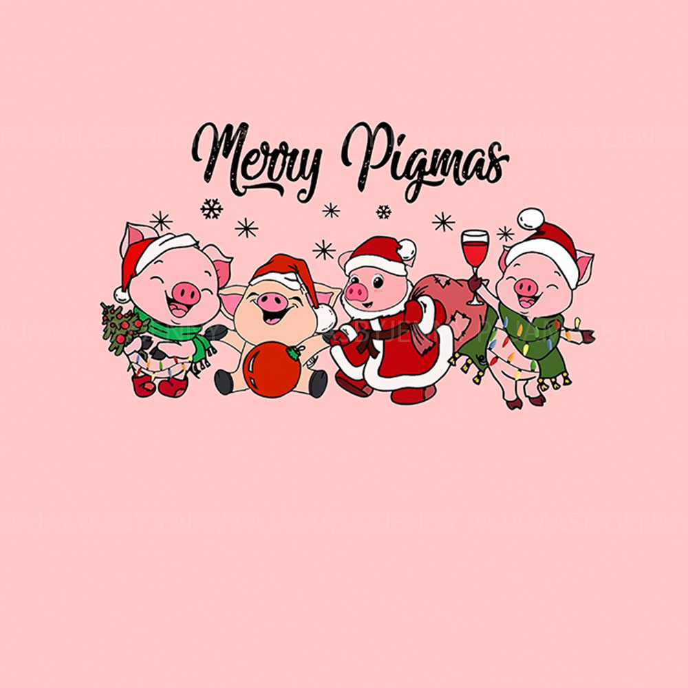 Pink Family Christmas Pajamas With Cute Pigs Pink Family Christmas Pajamas With Cute Pigs