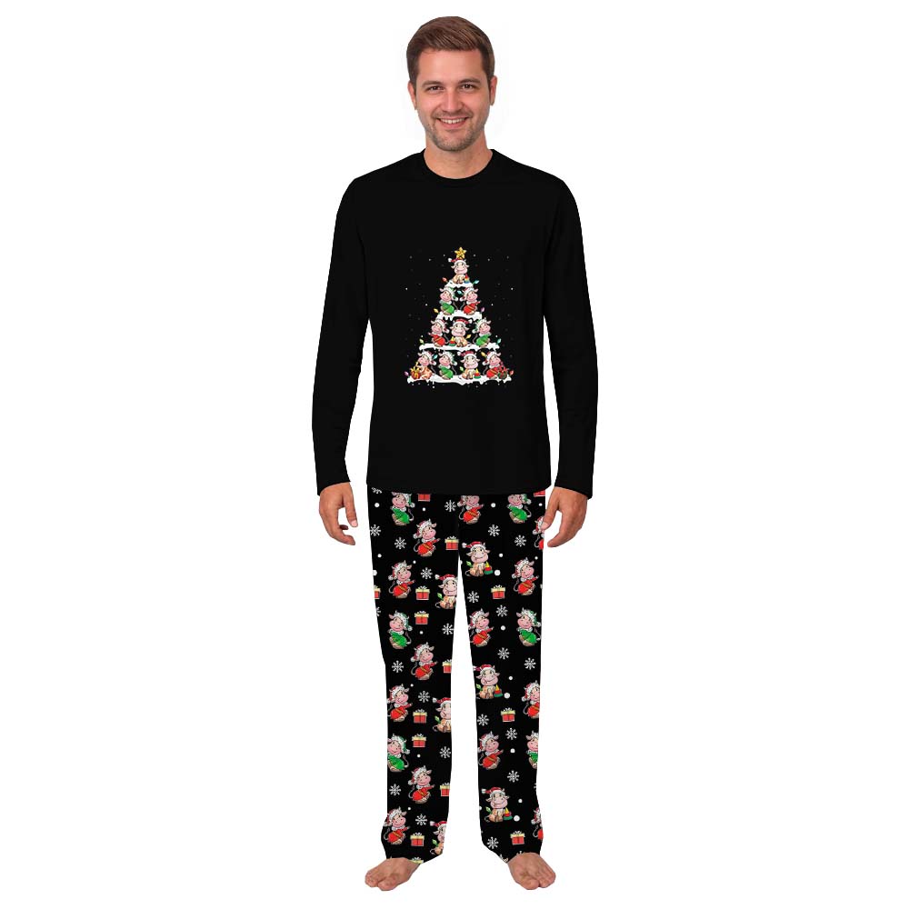 Cute Matching Christmas Pajamas With Cows On Them