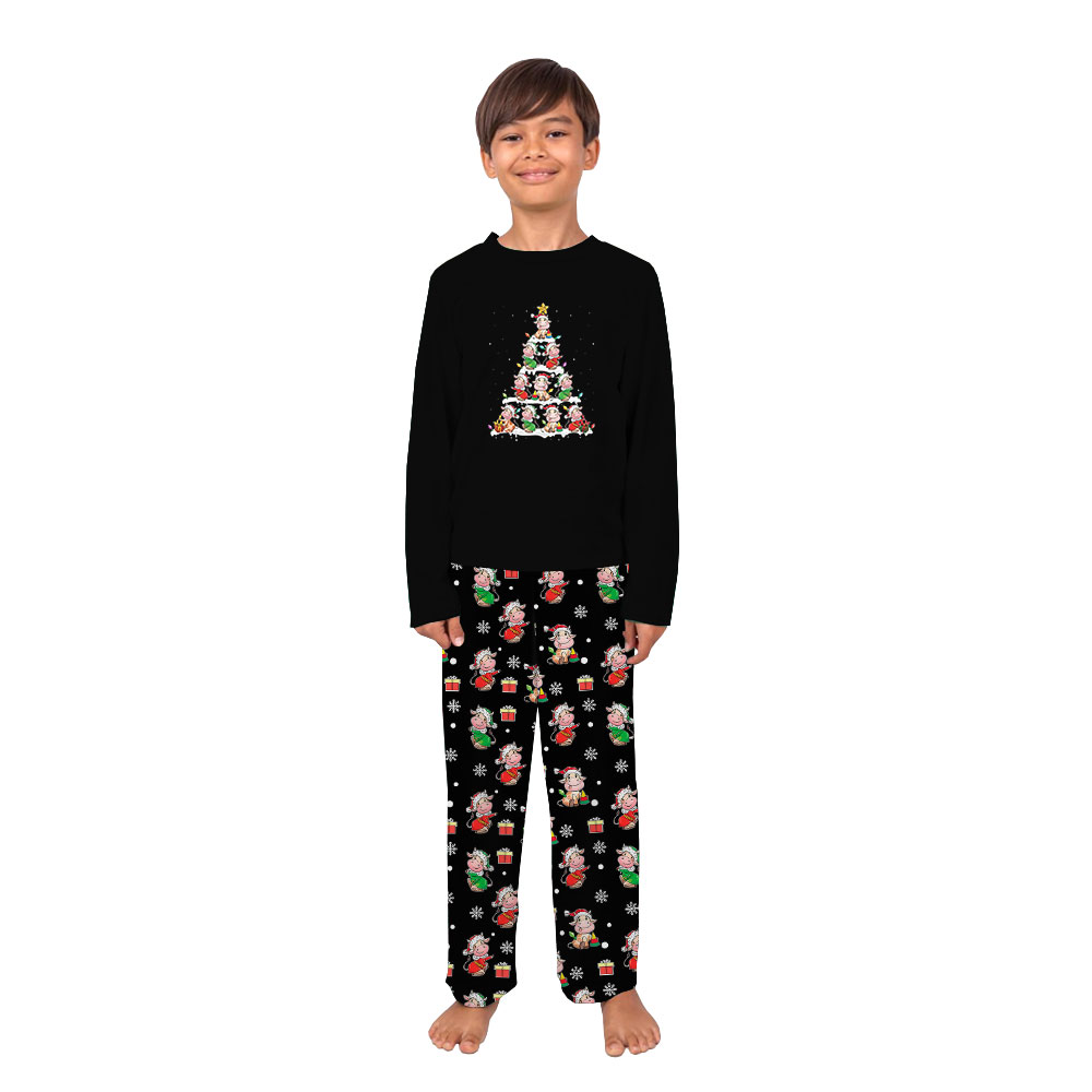 Cute Matching Christmas Pajamas With Cows On Them
