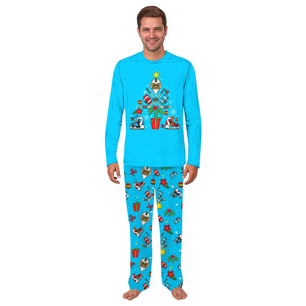 Festive Matching Hockey Christmas Pajamas Blue