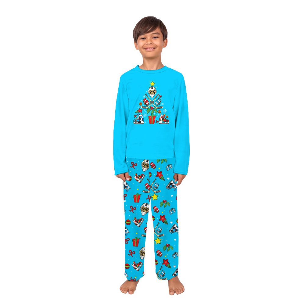 Festive Matching Hockey Christmas Pajamas Blue
